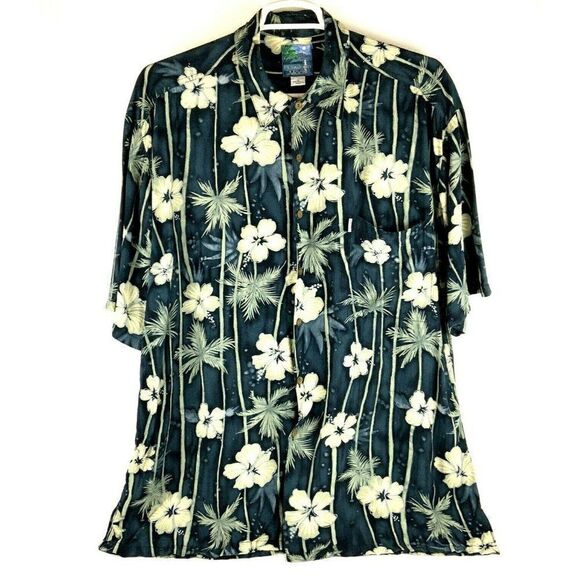 Hawaiian Moon Aloha Shirt Men’s XL Blue White Hibiscus Flower Button Front - Picture 2 of 7